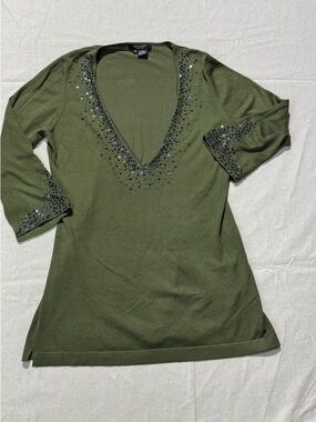Karen Kane Olive V-Neck Sequin-Embellished Tunic